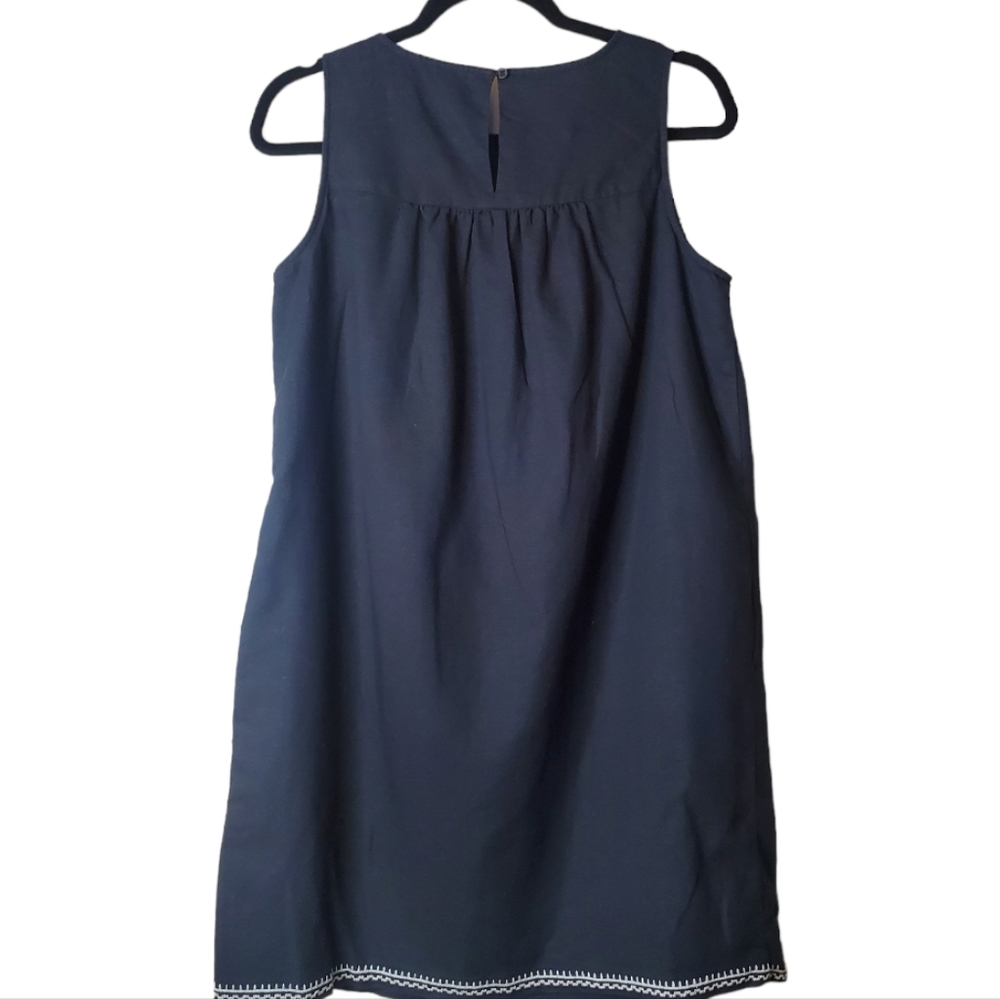 J. Crew Linen Blend Black Dress Embroidered Floral Boho Size Small Made … - Picture 2 of 11